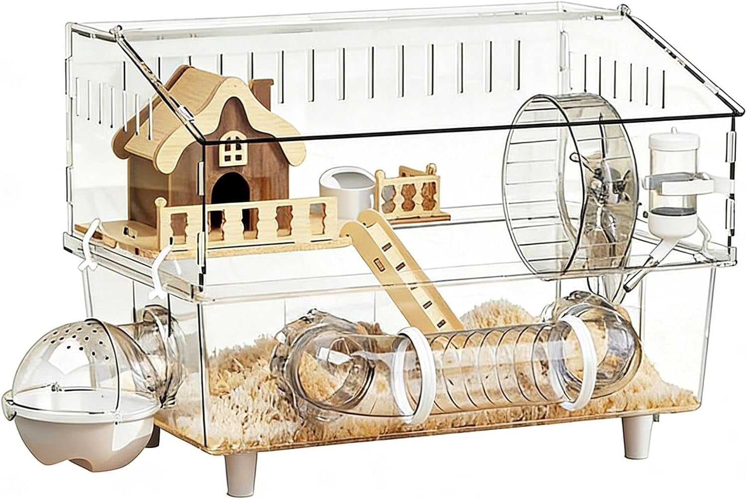 Double Layer Clear Acrylic Hamster Cage, Ventilated, Transparent, for Small Pets