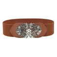 thumbnail image 5 of Women's Belts, Vintage Elastic High Stretch Wide Waist Belt, Retro Flower Brass Buckle Wide Cinch Belt Waistband, Suitable for Daily Occasions, Brown, 5 of 7