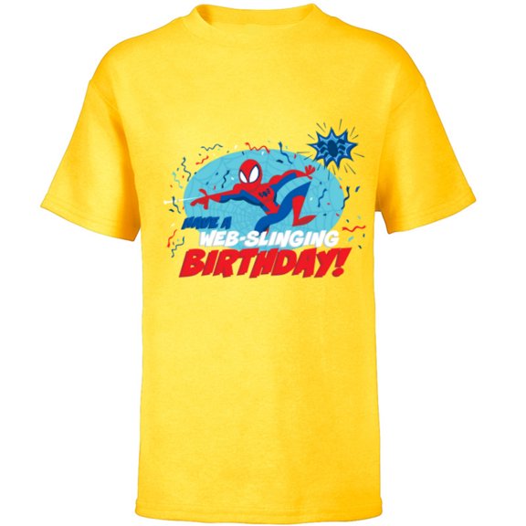 Marvel Spider-Man Toony Have a Web-Slinging Birthday - Short Sleeve T-Shirt for Kids - Customized-Yellow