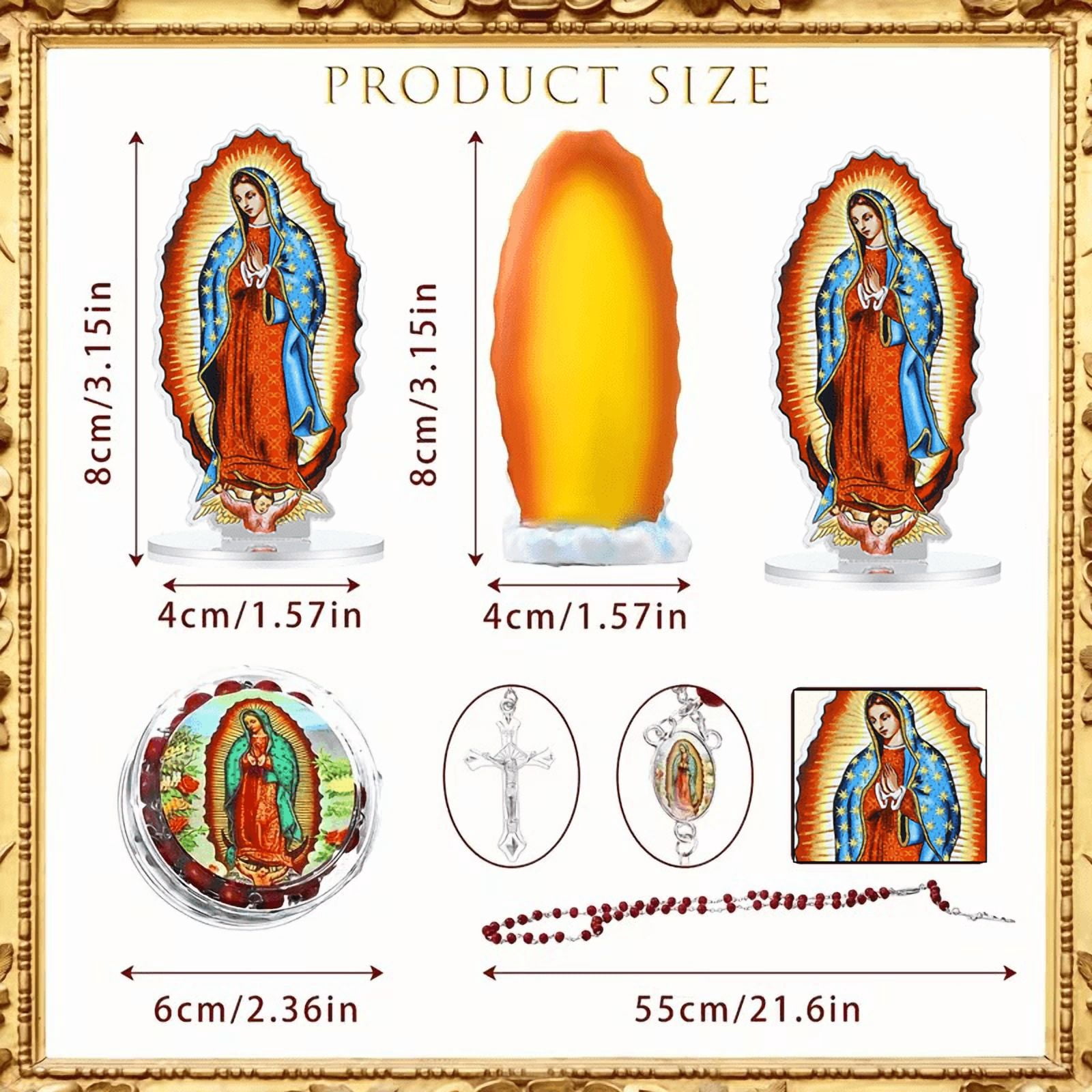 24 Pcs Our Lady of Guadalupe Rosary Necklace Set, Virgin Mary Acrylic Standing Decor with Cross Pendant Beads, Catholic Religious Gifts for Baptism Prayer Church Favors Bulk