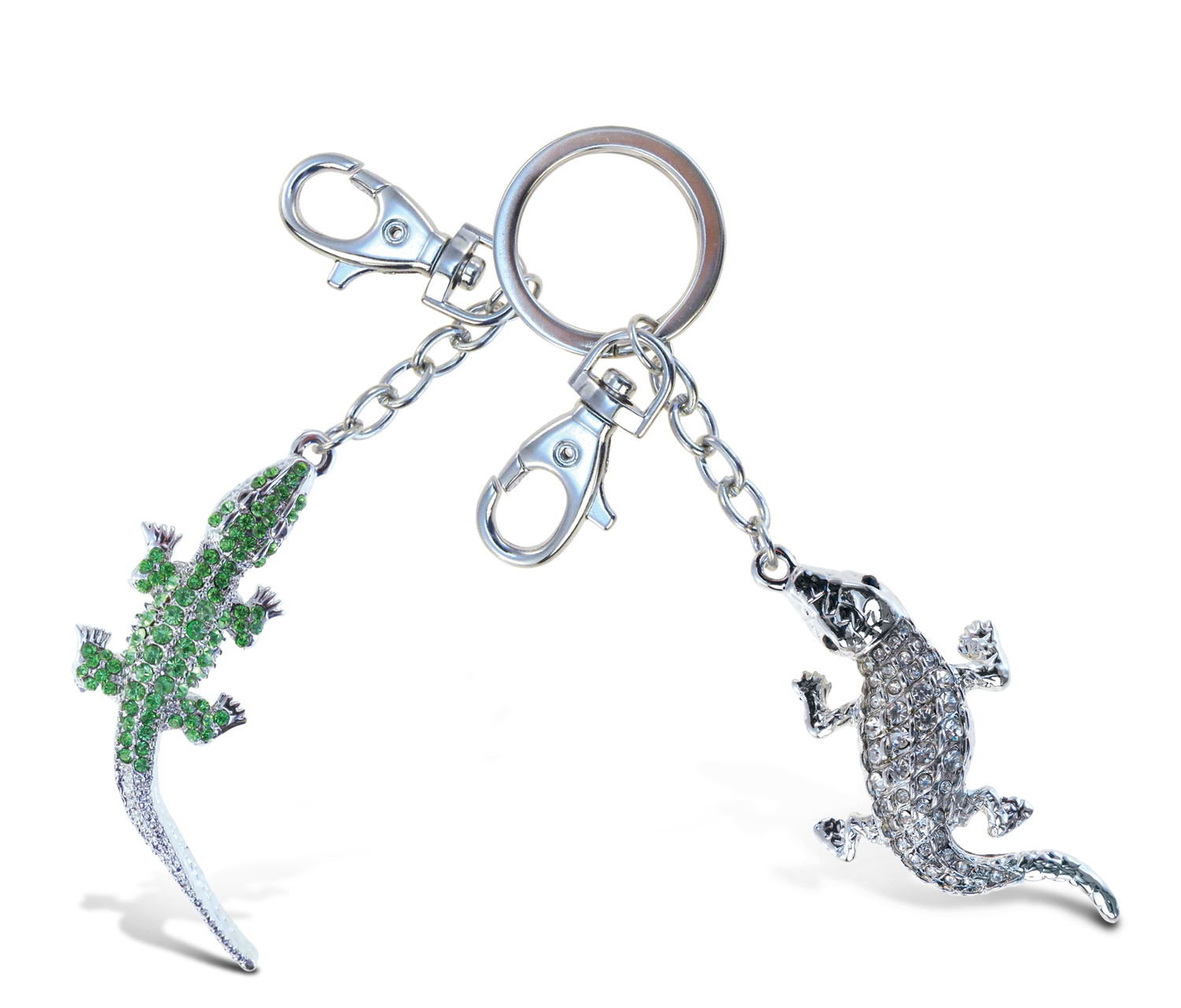 Puzzled Green and Clear Alligator Sparkling Charm Elegant Keychain