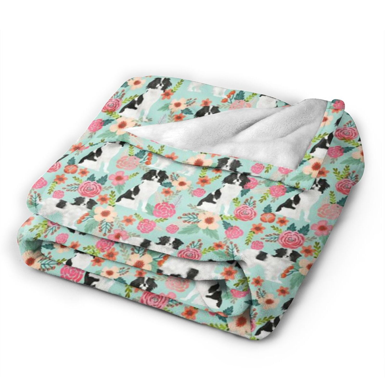 Wijzvio Japanese Chin Dogs Lovers Flower Floral Throw Blanket Soft Fuzzy Fleece Blanket For Couch Bed Living Room Decoration 50"X40"