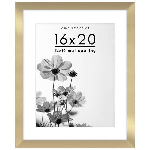 Americanflat 16x20 Picture Frame with Polished Plexiglass - Use as 12x16 Frame with Mat or 16x20 Frame Without Mat - Hudson Collection - Wide Photo Frame for Wall Display - Gold
