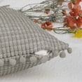 thumbnail image 4 of REGALWOVEN 2 Pcs Solid Corduroy Square Throw Pillow Covers, Boho Decorative Pillow Covers with Pom-poms Light Grey 18' x 18', 4 of 6