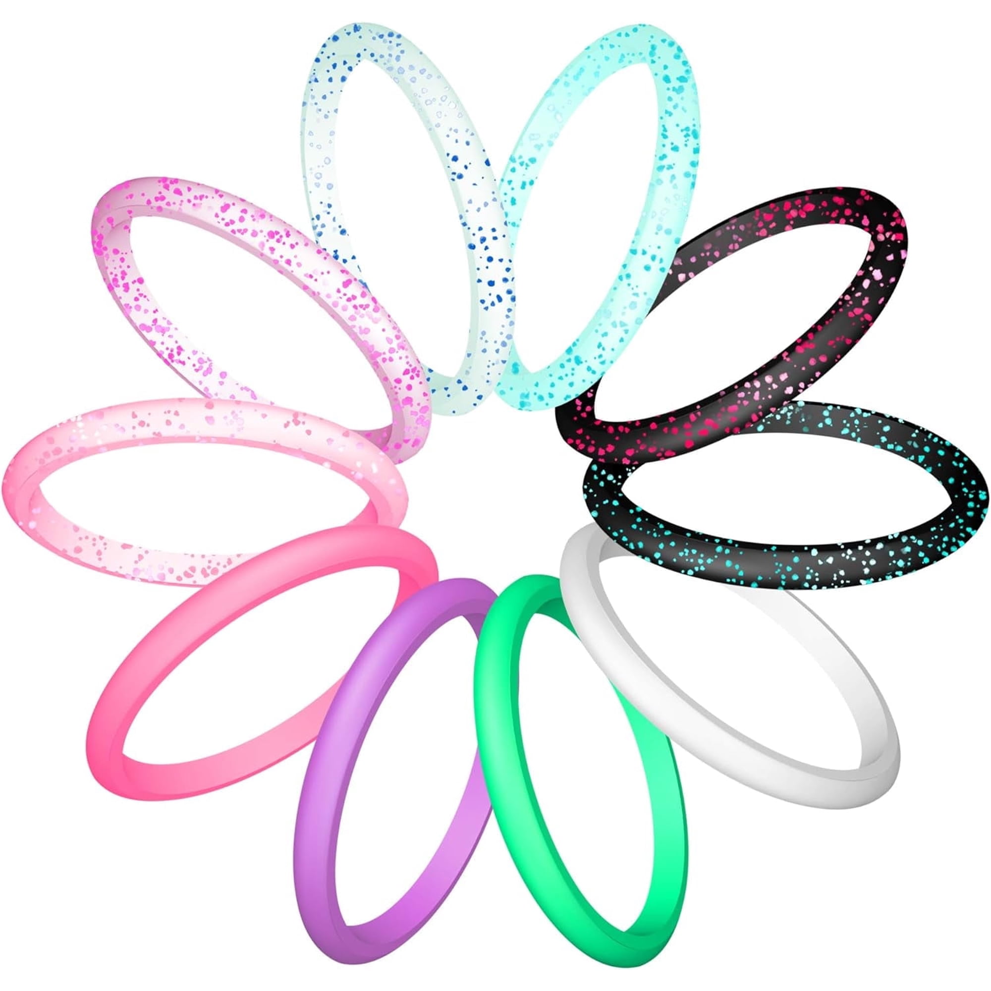ATJIA 10 Rings Pack Silicone Wedding Ring for Women Men Thin and Stackable Silicone Rubber Glitters Rings for Love Couple