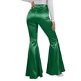 thumbnail image 5 of FRSASU Women Shiny Metallic Bell Bottom Bootcut Leggings Disco Wide Leg Pants High Waist Dance Yoga Trousers Green, 5 of 6