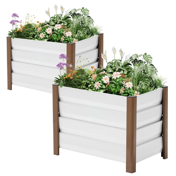Modern Aluminum Raised Garden Bed Planter Box – Deep Single Layer, Rust-Proof, Lightweight, Drainage Holes, Safe Rounded Corners for Outdoor Patio & Balcony – Size: 60*40*45cm, Color: White