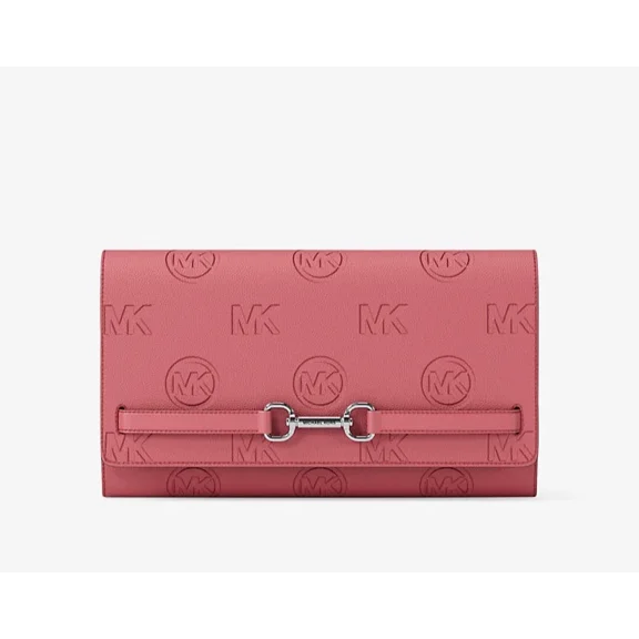 Michael Kors Large Carson Wallet On Chain Embossed Logo Crossbody Bag Hibiscus