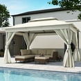 thumbnail image 2 of LAUSAINT HOME 10'x13' Outdoor Patio Gazebo, Heavy Duty Semi-Permanent Gazebo Tent with Double Roof, Mosquito Netting & Privacy Curtains, Metal Frame Backyard Canopy for Garden, Lawn, Party, White, 2 of 10