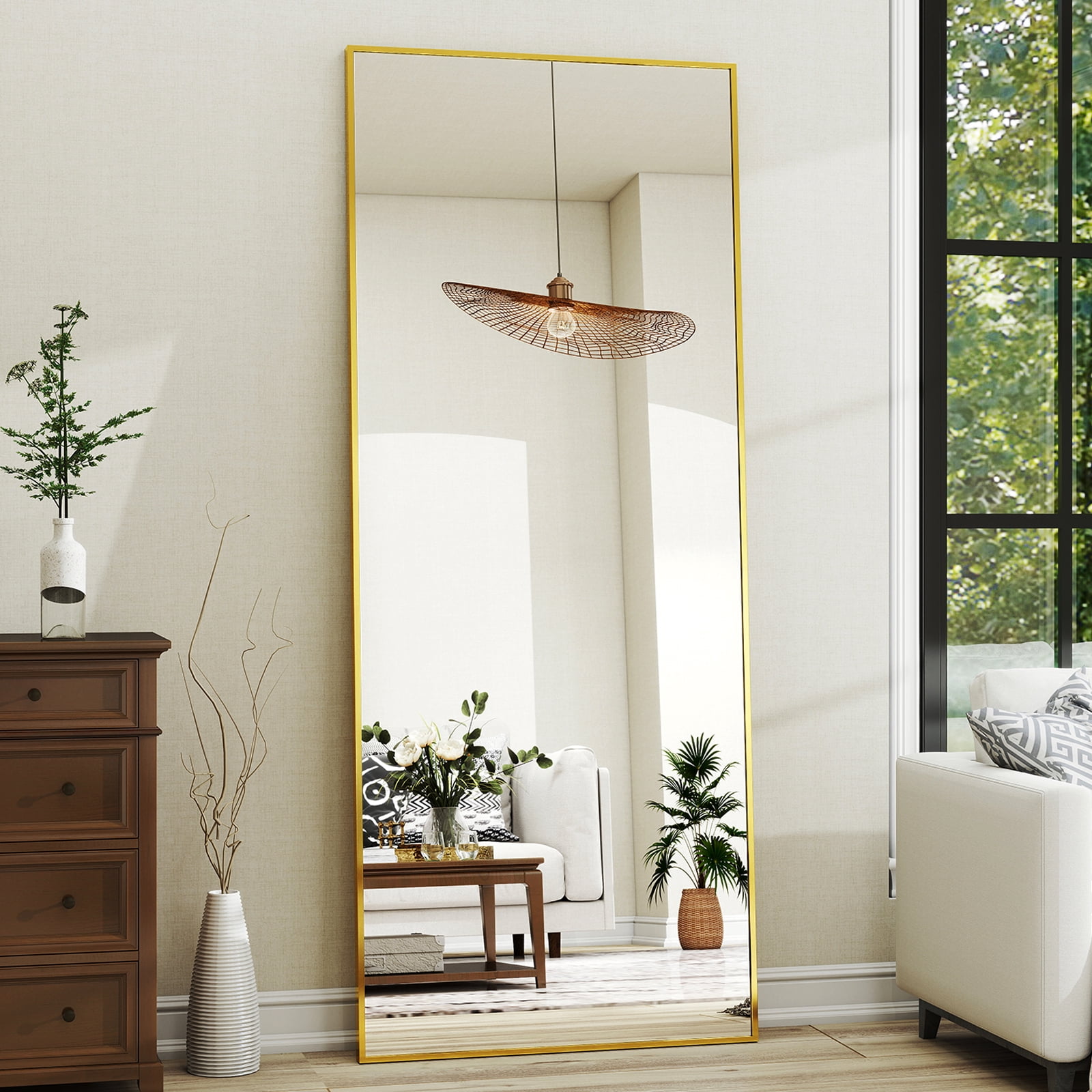 Lumora 21.1"x 56" Rectangular Full Length Mirror Wall Mounted or Leaning Large Floor Mirror, Gold