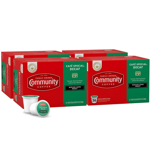 Community Coffee Café Special Decaf 144 Count Coffee Pods, Medium Dark Roast, Compatible With Keurig 2.0 K-Cup Brewers