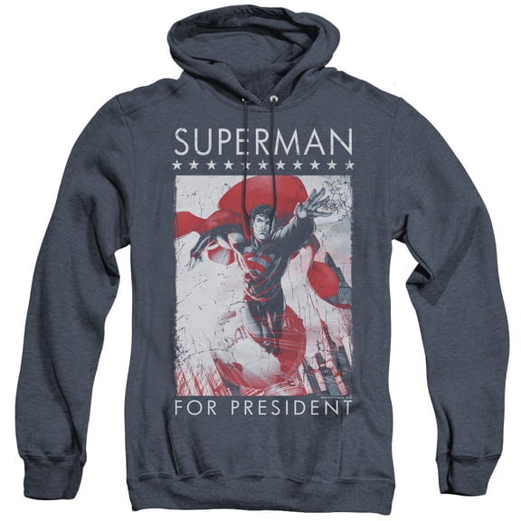 Superman Superman For President Adult Heather Hoodie Sweatshirt Navy