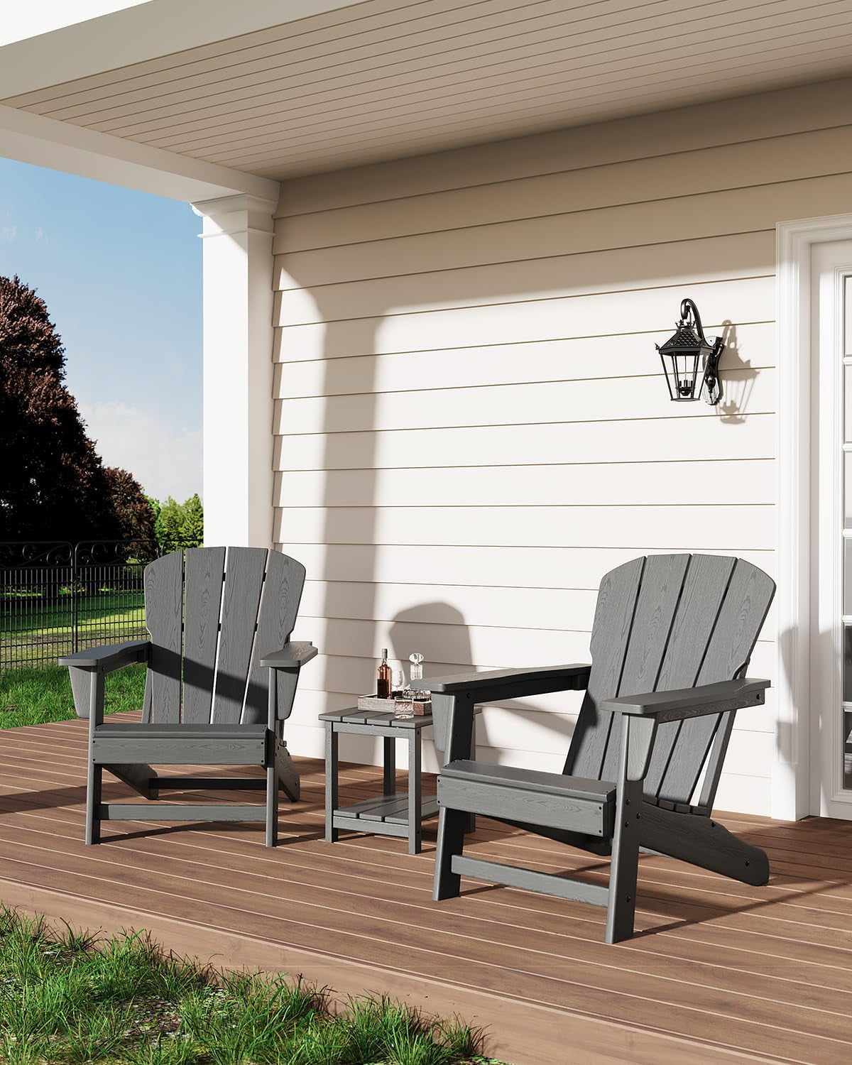 Outdoor Adirondack Chairs, HDPE Plastic Patio Chairs for All Weather, Weather-Resistant Fire Pit Chair with Wide Armrests & Slatted Back, for Patio, Deck, Lawn, Gray