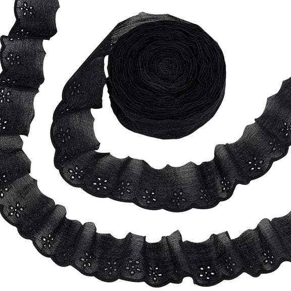 15yards Polyester Hollow Flower Lace Trim Wavy Edge Lace Ribbon Black 1-5/8 inch(42mm)
