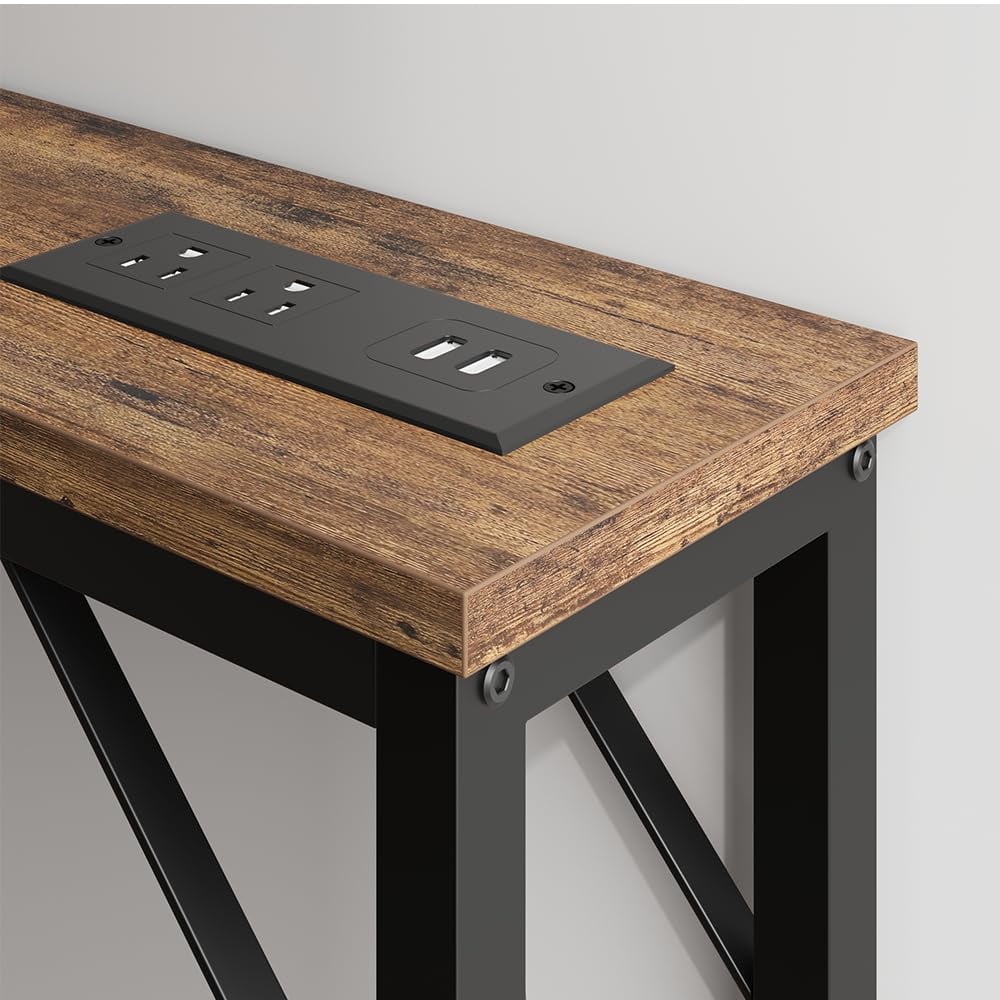 KTENME Narrow Console Table, Slim Sofa Table with Metal & MDF, Industrial Hallway Table for Entryway, Foyer, Retro