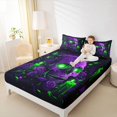 thumbnail image 3 of Castle Fairy Neon Dark Goth Skull King Sheets 4pcs,Gothic Butterfly Rose Bedding,Purple Green,1 Fitted Sheet,1 Flat Sheet and 2 Pillowcases, 3 of 6