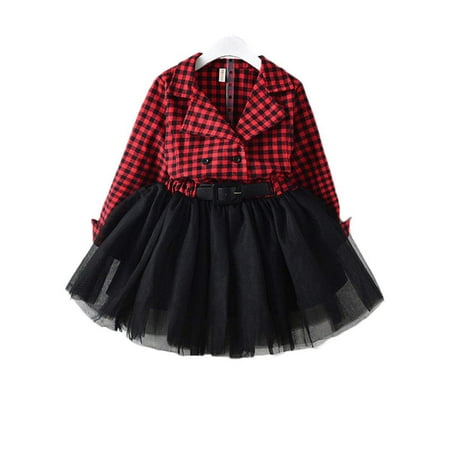 

IZhansean Toddler Kids Baby Girl Plaid Dress Long Sleeve Belted Botton Down Shirts Dresses Autumn Outfits Black Red 2-3 Years