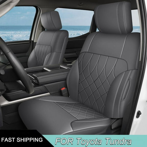 IKABEVEM Custom Fit Seat Covers for Toyota Tundra: 2022 2023 2024 Leather Car Seat Protectors Full Set (Gray)