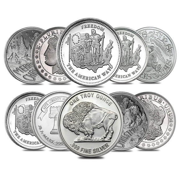 Lot of 10 - 1 oz Silver Generic Rounds .999 Fine