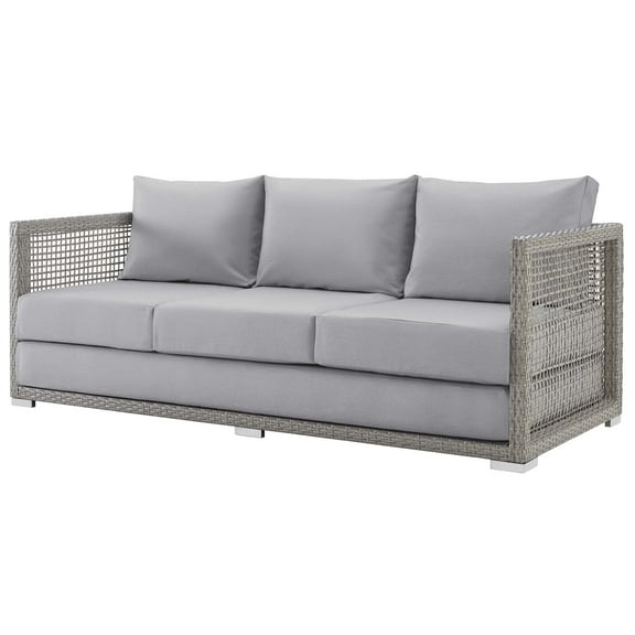 Modern Contemporary Urban Design Outdoor Patio Balcony Garden Furniture Lounge Sofa, Rattan Wicker, Grey Gray