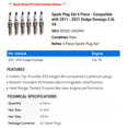 thumbnail image 2 of Spark Plug Set 6 Piece - Compatible with 2011 - 2021 Dodge Durango 3.6L V6 2012 2013 2014 2015 2016 2017 2018 2019 2020, 2 of 2
