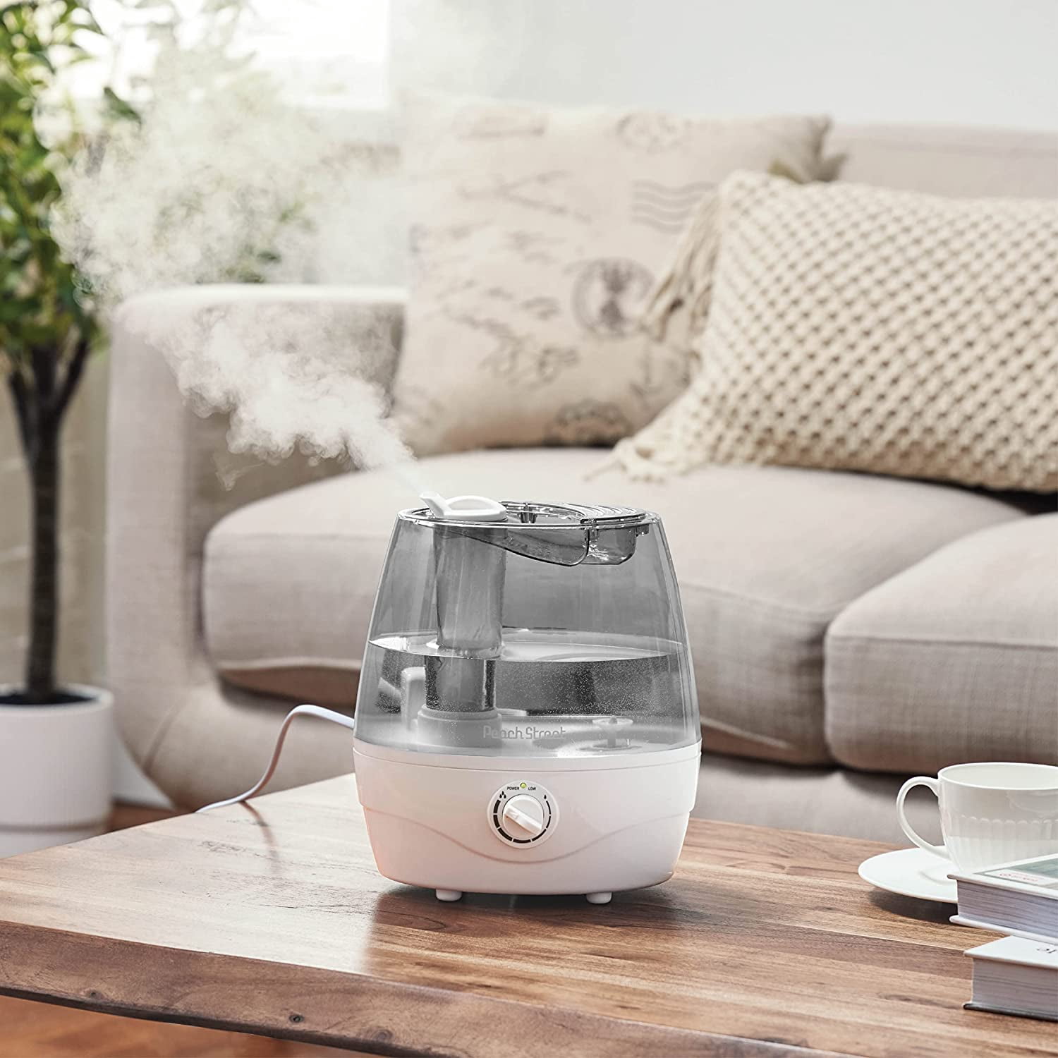 Cool Mist Humidifier - 2.2L Water Tank, for Bedroom, Baby, Quiet Ultrasonic Air Vaporizer, Adjustable Mist Level, 360 Nozzle Rotation, Auto-Shut Off, Large Area Humidifiers Easy Fill and Clean (Grey)