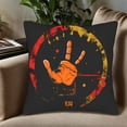 thumbnail image 5 of Set of 2 Decorative Throw Pillow Covers 18x18in - Vibrant Black with Orange Peace Sign & Circular Red Yellow Pattern Vintage Style, 5 of 8