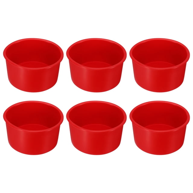 Uxcell 6 Pcs Round Cake Pans 4" Silicona Antiadherente Molde de Pastel de Liberación Rápida para Cupcakes Pan de Pan, Rojo
