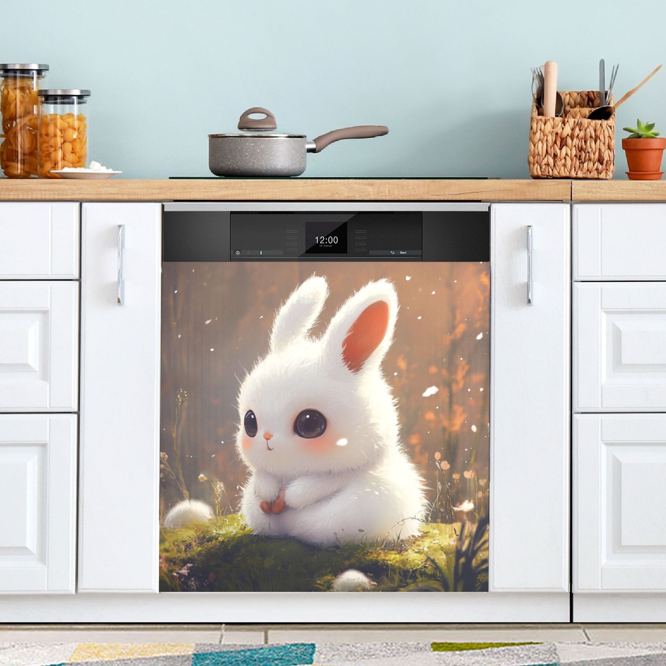 Dishwasher Magnetic Sticker 23x26 Inch Refrigerator Magnetic Sticker Washing Machine Magnetic Sticker Kitchen Panel Magnetic Sticker Home Decor A Cartoon White Rabbit