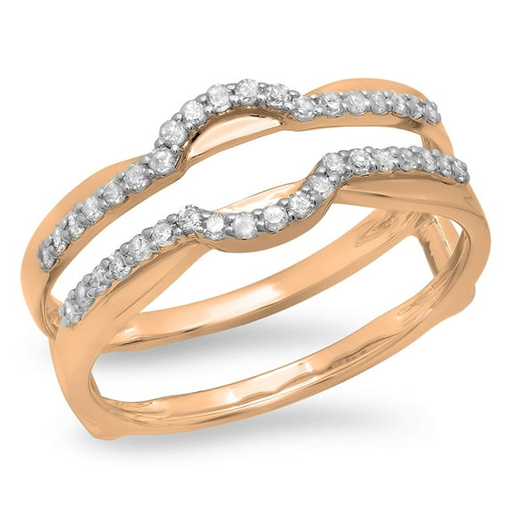 0.30 Carat (ctw) 10K Rose Gold Round Cut Diamond Ladies Anniversary Wedding Band Enhancer Guard Double Ring 1/3 CT