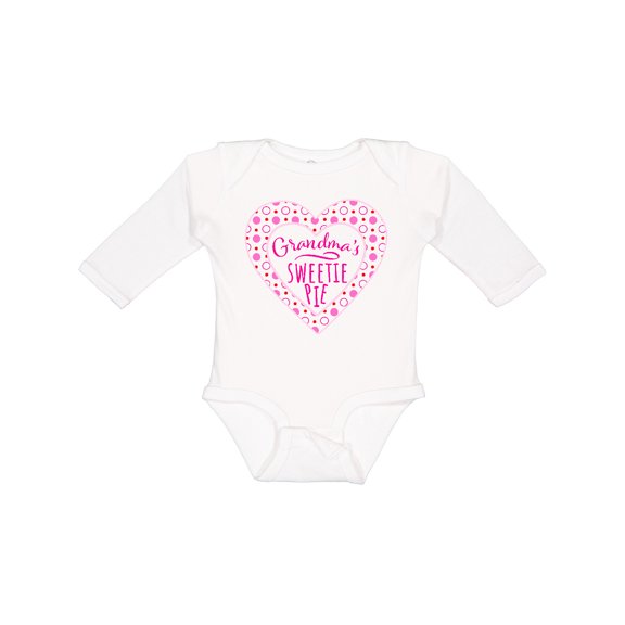 Inktastic Grandma's Sweetie Pie with Pink Hearts Boys or Girls Long Sleeve Baby Bodysuit