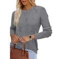 thumbnail image 2 of Ronuti Women's Cropped Knit Sweater Soft Stretch Round Neck Long Sleeve Tops Casual Fall Winter Tops, 2 of 8