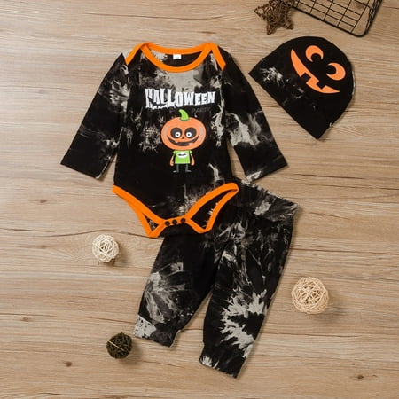 

Kayannuo Clearance Newborn Infant Baby Halloween Tie-Dye Print Romper Tops +Tie-Dye Pants+Hat Set Christmas Gifts
