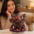 thumbnail image 2 of 2D Halloween Carousel Acrylic Display with Black Cat and Pumpkin Patterns, Spooky Home Decor Accent for Mantel Shelf Or Desk, Vintage Halloween Decorations for Home 8-Inch Tall, 2 of 7