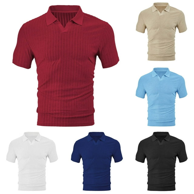 Fanxing Mens Golf Shirts Clearance Navy Breathable Short Sleeve Performance Shirts V Collared Moisture Wicking T-Shirts L