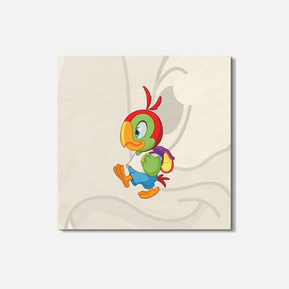 Funny School Parrot Animal 4'' X 4'' Square Wooden Coaster