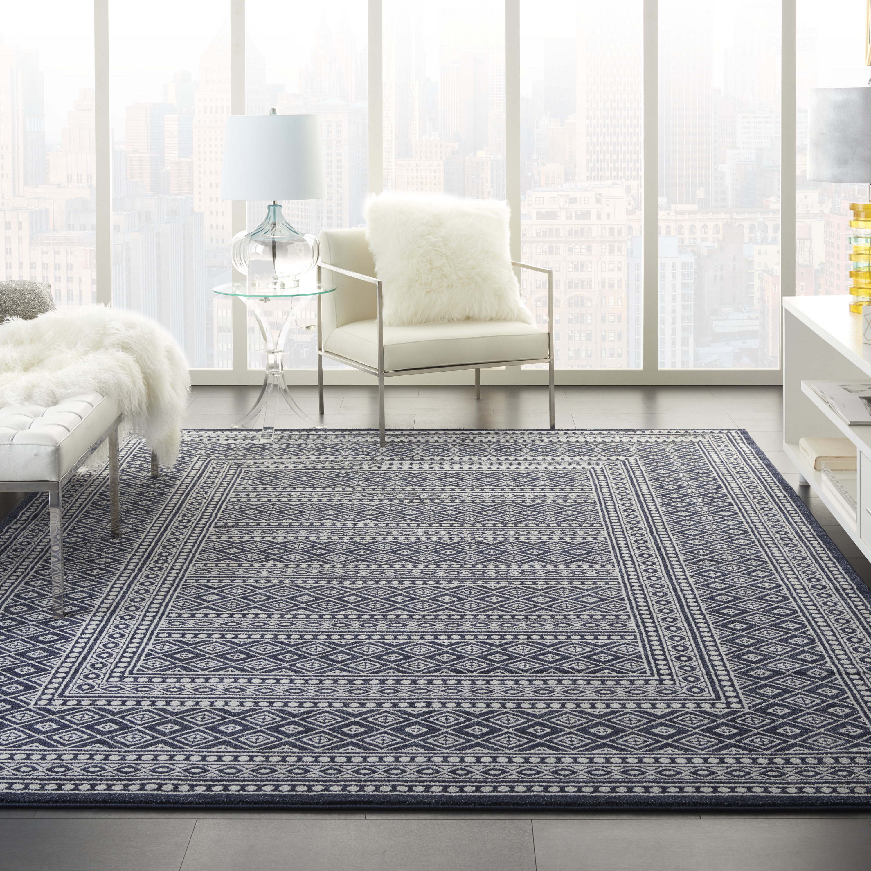 Nourison Royal Moroccan Distressed Bohemian Navy/Grey Area Rug