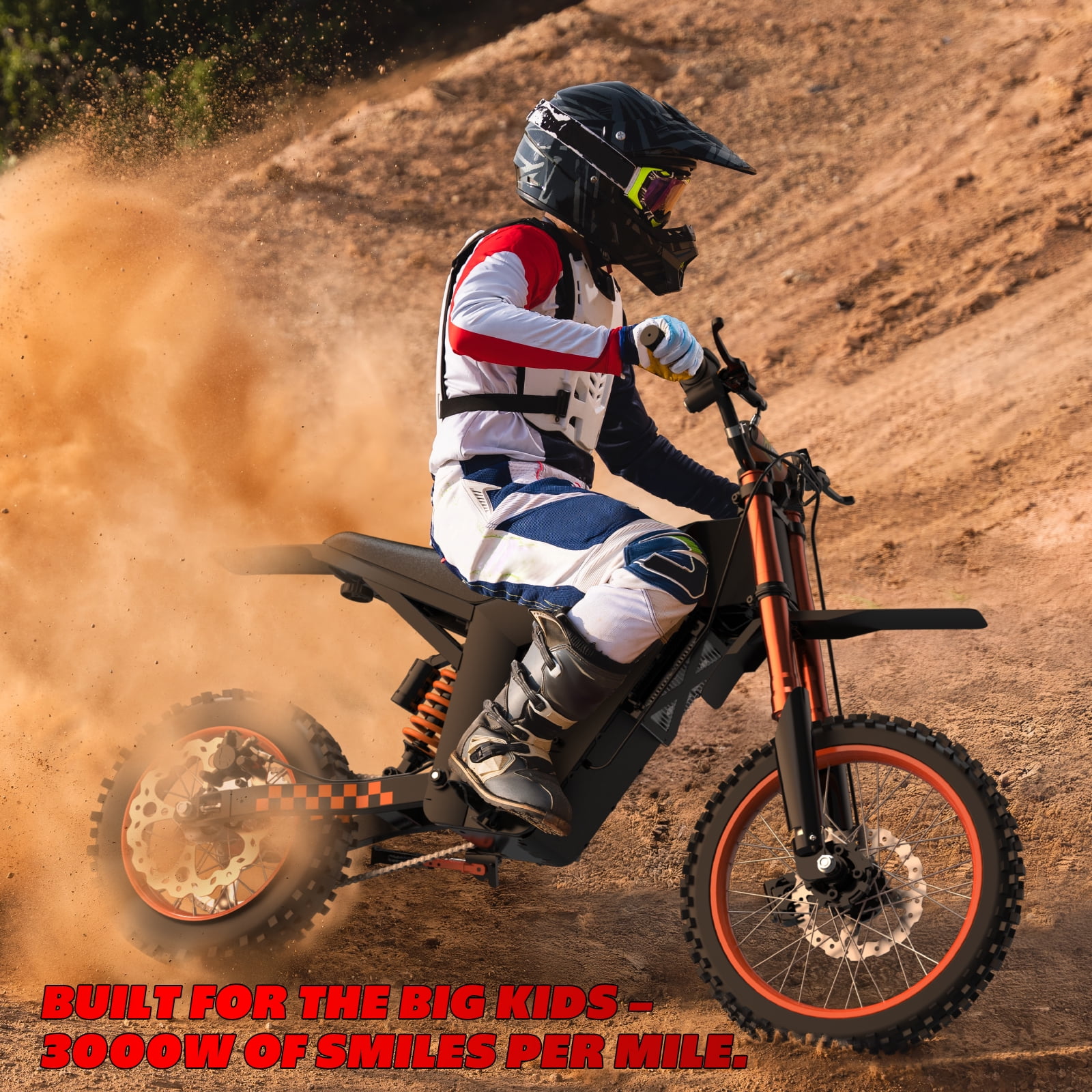 Electric Dirt Bike for Teens & Adults, 3000W Peak, 40MPH, 34-Mile Range, 3 Speed Modes