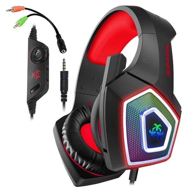 Hunterspider V1 Auriculares con cable para juegos con micrófono y cancelación de ruido LED Auriculares con cable, negro rojo Inevent EL000993-02B