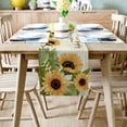 thumbnail image 2 of Table Runner Dresser Scarves 36 Inch Long, Watercolor Sunflowers and Leaves Linen Dining Table Runners Quote on Vintage Newspaper Tabletop Scarf for Wedding Holiday Party Kitchen, 2 of 7