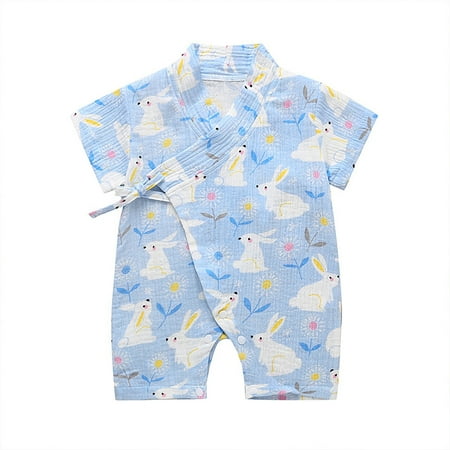 

iaksohdu Jumpsuit V-neck Breathable Cotton Newborn Toddler Baby Short Sleeve Romper for Home