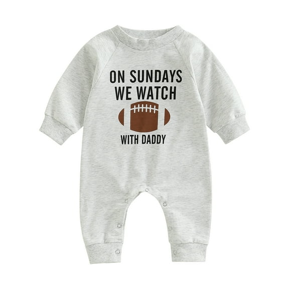 Newborn Baby Spring Autumn Jumpsuit Sweatshirt, Watch Football with Daddy Mommy Print Long Sleeve Romper for Boys Girls