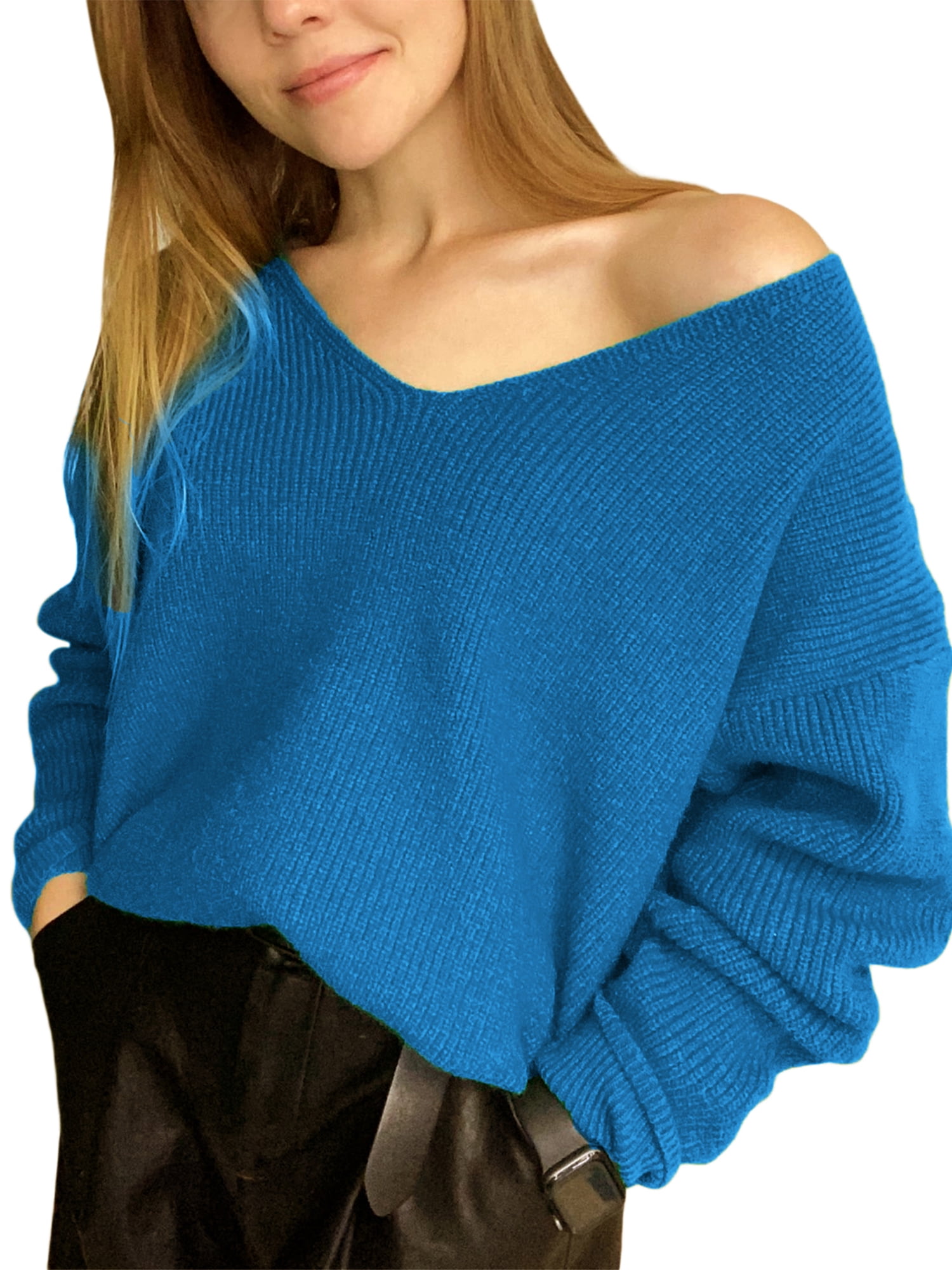 hirigin Women Loose Tops, Long Sleeve V Neck Solid Color Casual Party ...