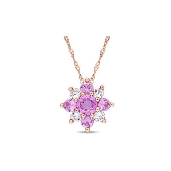 1.80 Carat (Ctw) Pink and White Sapphire Pendant Necklace in 14K Rose Gold with Chain for Women
