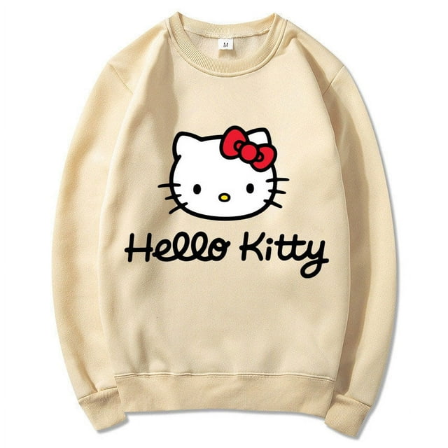 Hello Kitty Pull Femme Dessin Animé Printemps Automne Homme Col Rond Chandail à Capuchon Vêtements 2024 Nouveau Mode Couple Chandail en Molleton Hauts