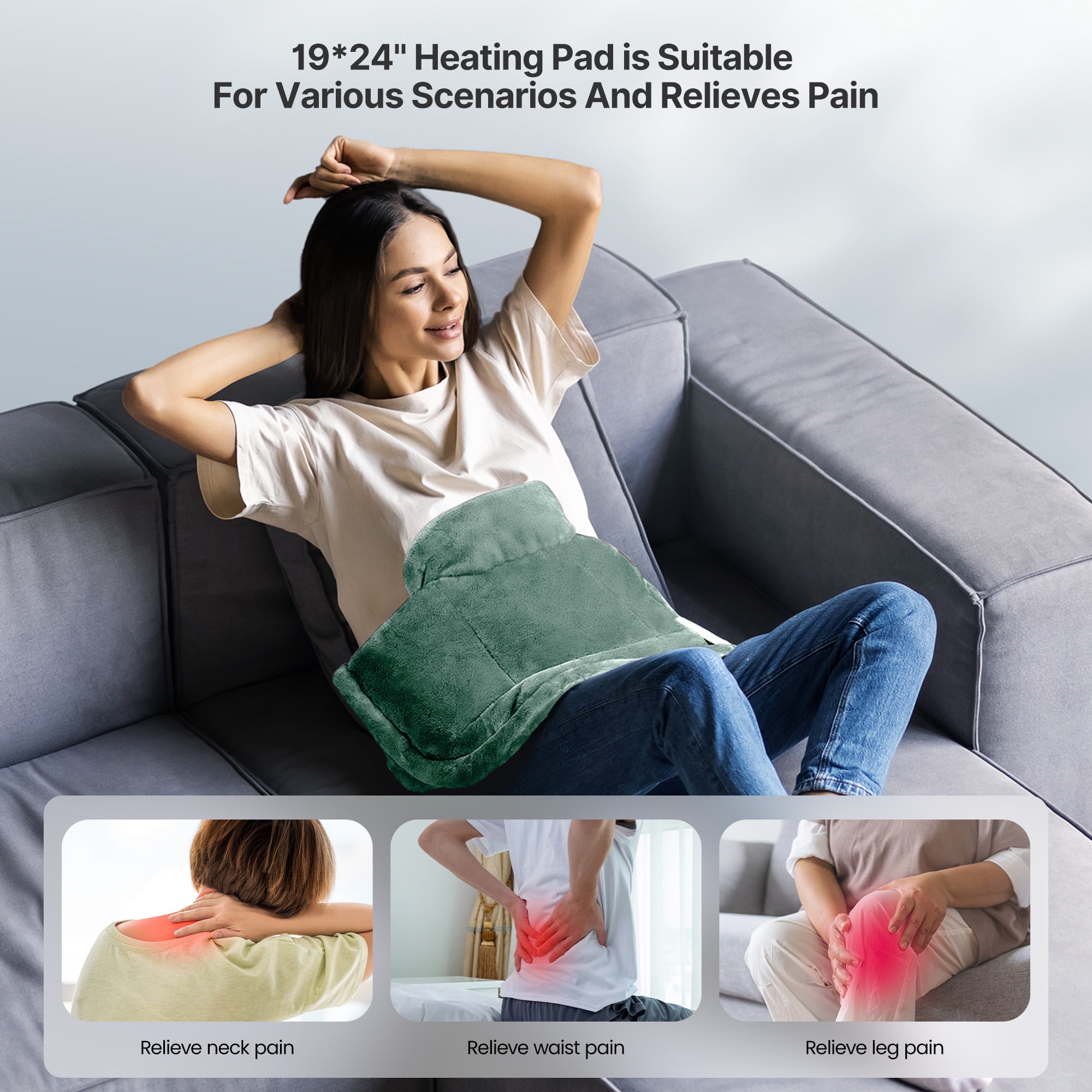 RENPHO Extra Large Heating Pad for Shoulders Neck and Back, 9 Temperature Settings, FSA HSA Eligible, 19"x 24"，Birthday Mothers Day Gifts for Women Men, Green