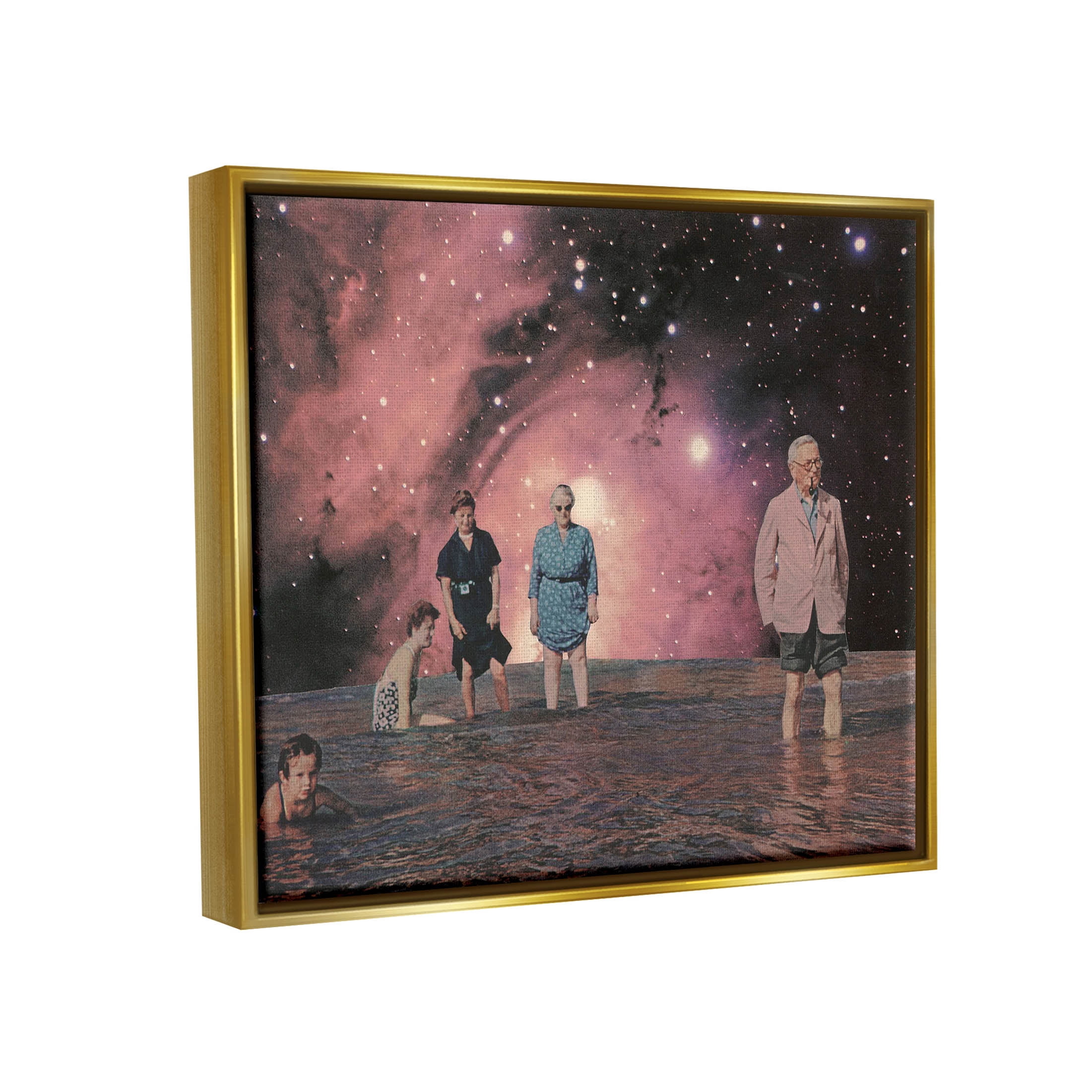 Stupell Industries Surreal Family Vivid Galaxy Planet Graphic Art Metallic Gold Floating Framed Canvas Print Wall Art, Design by Matheus Lopes Castro