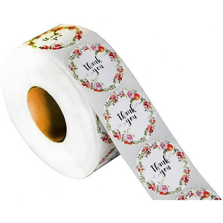 Kraft Flowers Thank You Stickers Roll, 500 Pieces Round Homemade Thank ...