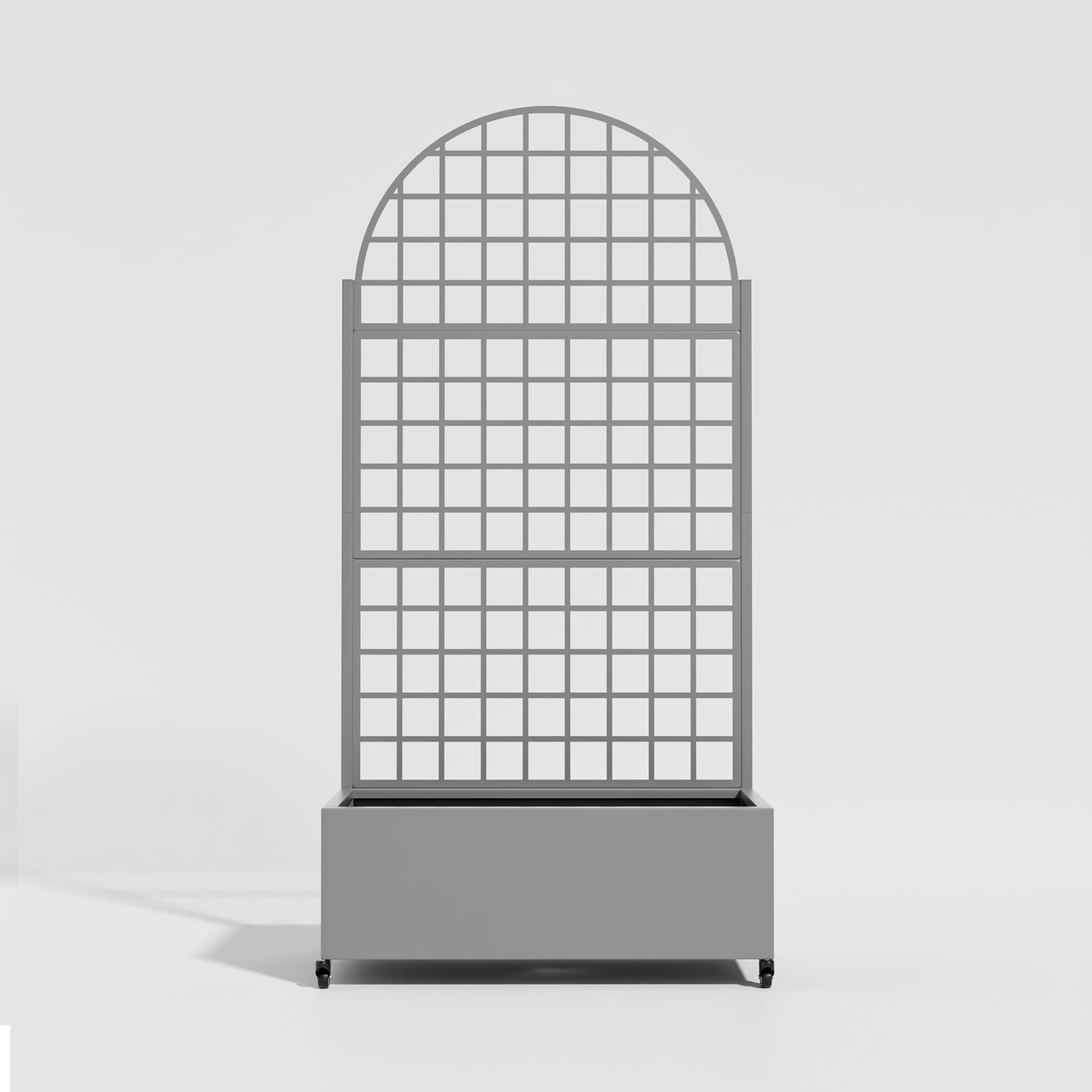 MAYEERTY 35*16*71"Outdoor Gray Metal Planter with Arch Climbing Trellis, Drainage hole & Wheels, Grid Pattern