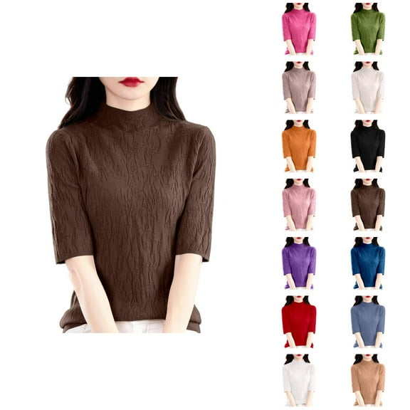 Womens Tops Knit Pullover Sweaters Casual Fall Winter Cozy Loungewear Fall Winter Semi High Neck Knitted Pullover Sweater Slim Fit Ribbed Texture Versatile Casual Blouse
